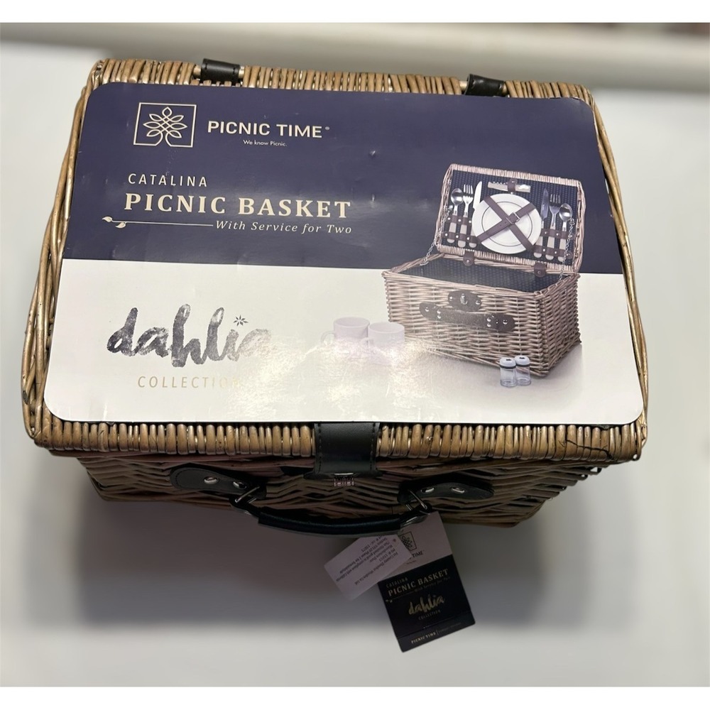 Picnic Time Catalina Dahlia Picnic Basket Set for 2 Wicker Complete New w/ Tags
